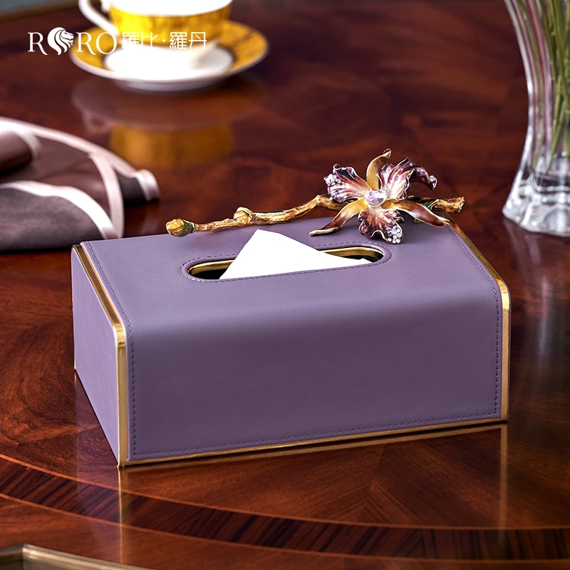 罗比罗丹珐琅彩蝶恋花纸巾盒家用客厅茶几创意办公室轻奢风抽纸盒