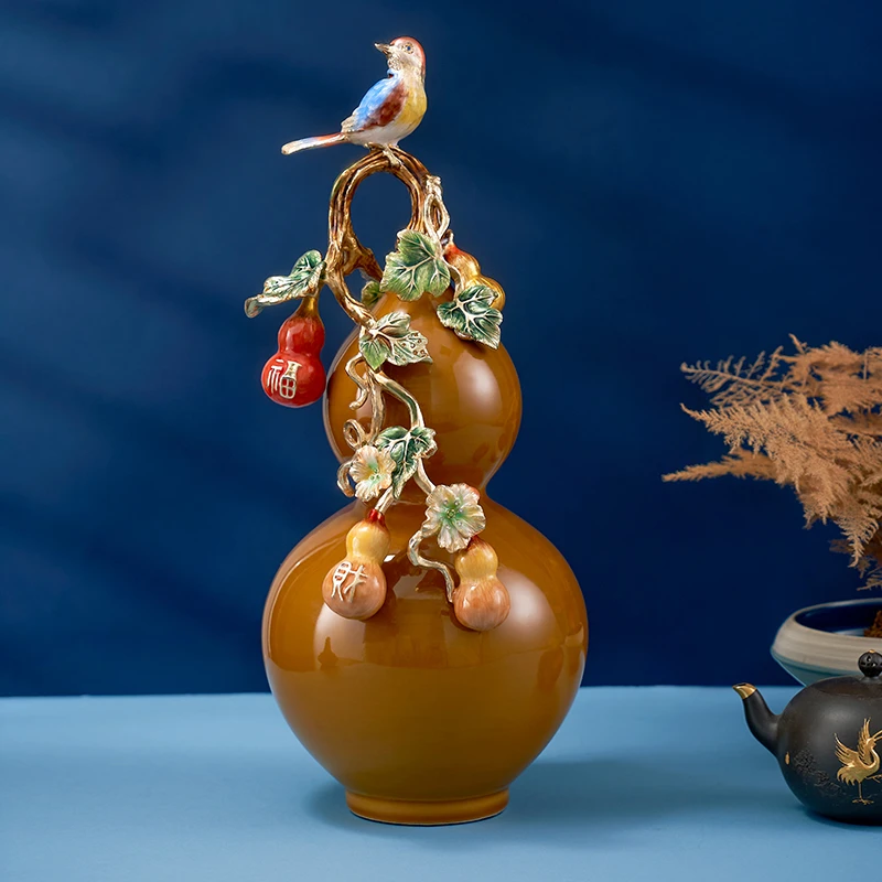 圣朗伦《福禄呈祥》摆件新中式玄关葫芦摆件珐琅彩工艺家居饰品