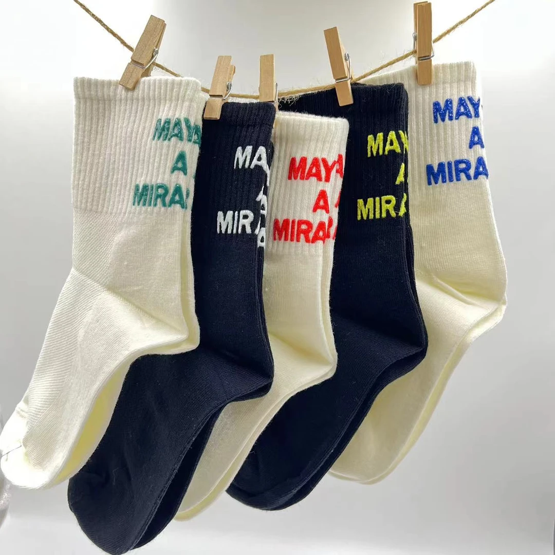 男女童儿童中筒袜字母女童袜女棉袜休闲彩色袜子儿童袜子短袜透气