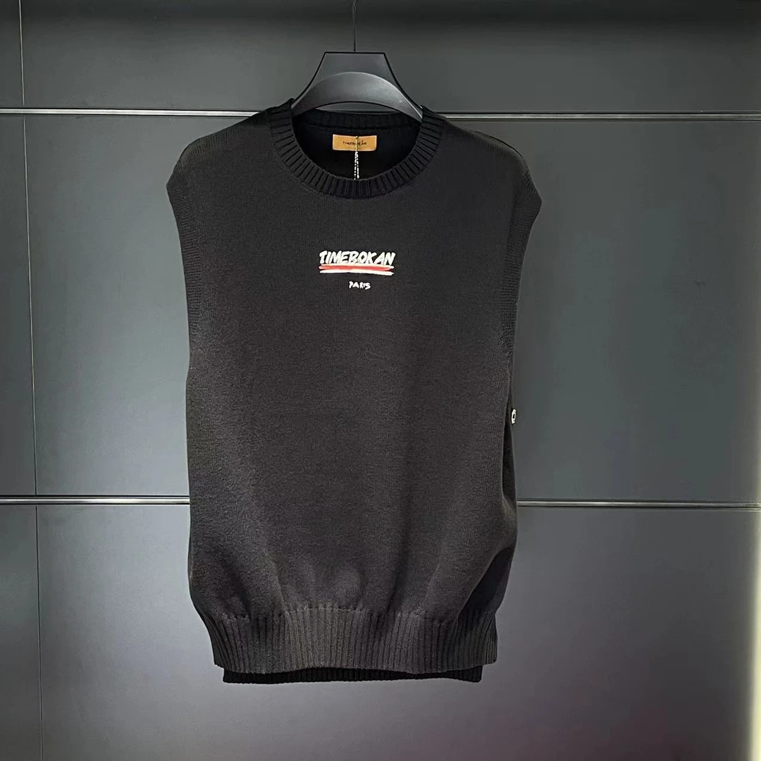 【TIME BOKAN】88707男士秋冬新款针织时尚休闲黑色简约无袖针织衫