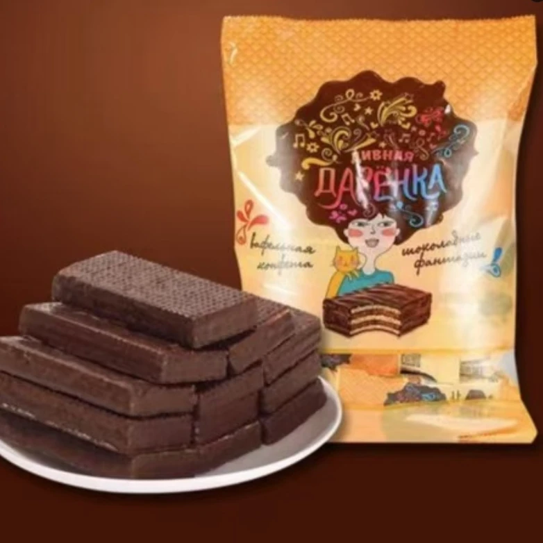 宝山俄罗斯进口达廖夫牌巧克力威化饼干纯可可独立包装零食