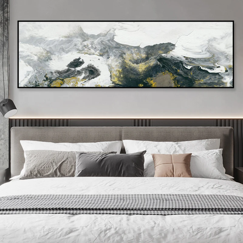 博门艺嘉现代简约卧室床头装饰画抽象山水客厅画手绘横版书房挂画