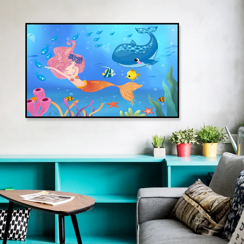 博门艺嘉儿童房间墙壁装饰画卡通动漫美人鱼挂画卧室摆件画