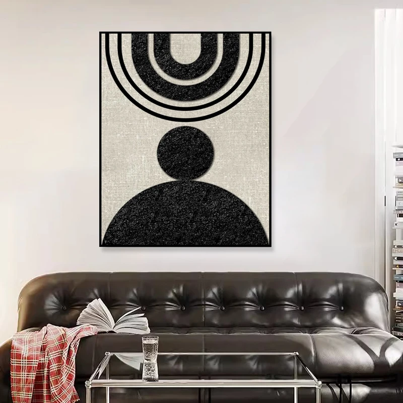 博门艺嘉手工毛毡布工艺极简风装饰画黑白大气玄关挂画客厅画