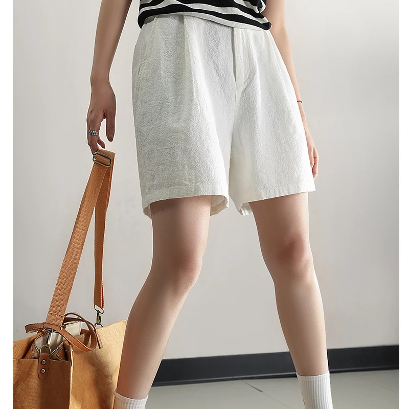 夏季女显瘦高腰直筒亚麻短裤薄款宽松百搭时尚休闲裤白色潮流