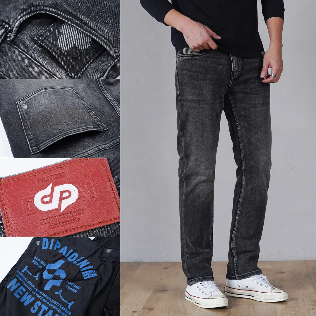 【断码清】2024秋冬黑底黑面修身直筒弹力直筒牛仔裤男