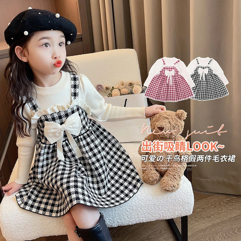 女童连衣裙秋装新款儿童洋气时髦毛衣裙子春秋季女宝宝甜美公主裙