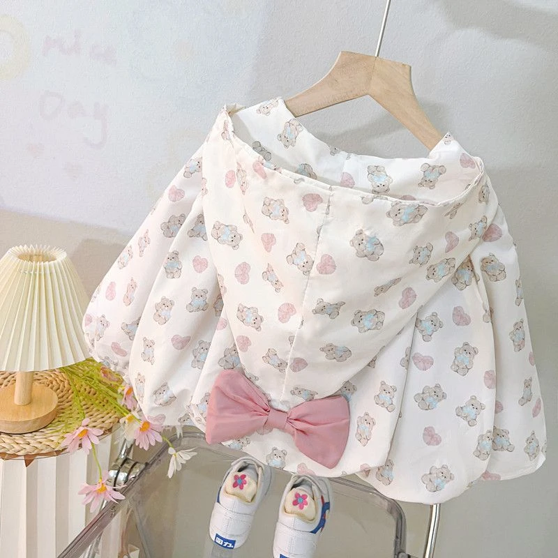 女童秋装外套2025新款韩版洋气小童宝宝蝴蝶结宽松拉链上衣外套