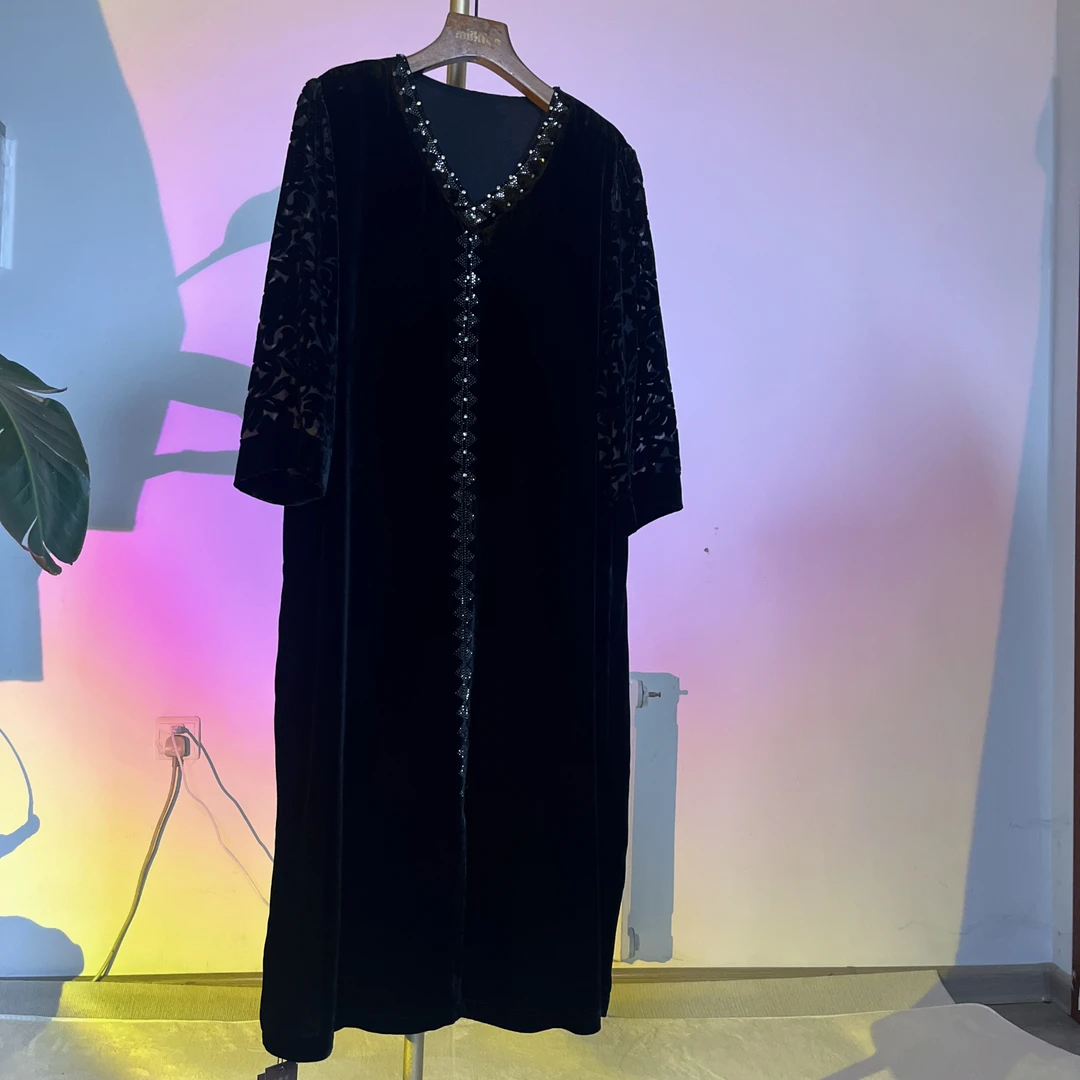 桑蚕丝植绒女士连衣裙