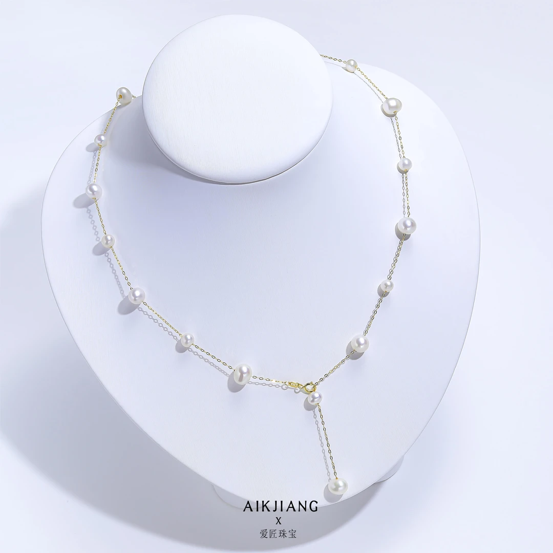 AIKJIANG/爱匠【划拉哥团长专属】淡水白珠满天星锁骨链 4-7mm微瑕H