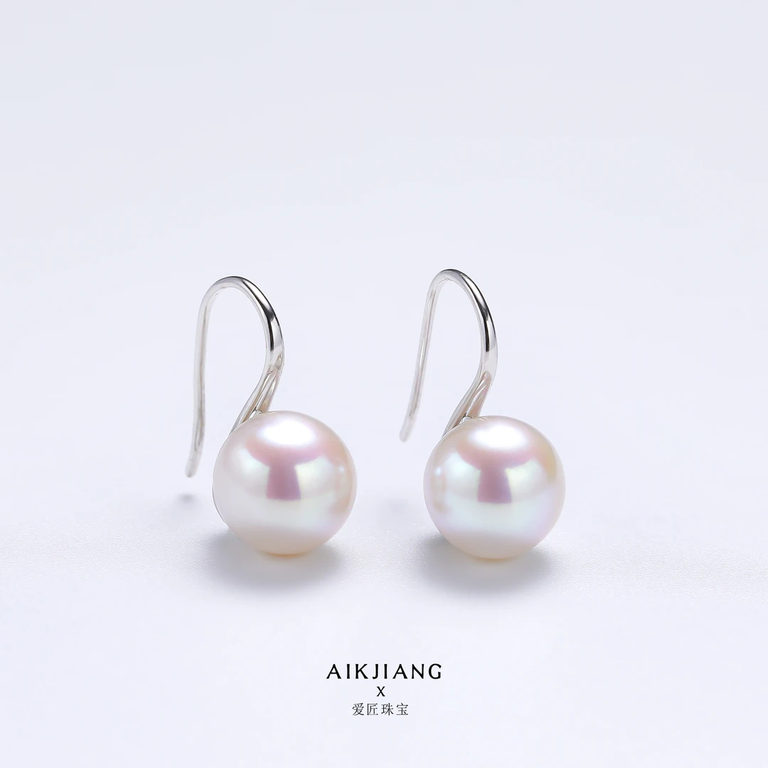 AIKJIANG/爱匠【芊语精选】淡水‘极光熊猫’S925银10-11mm耳钩 时尚