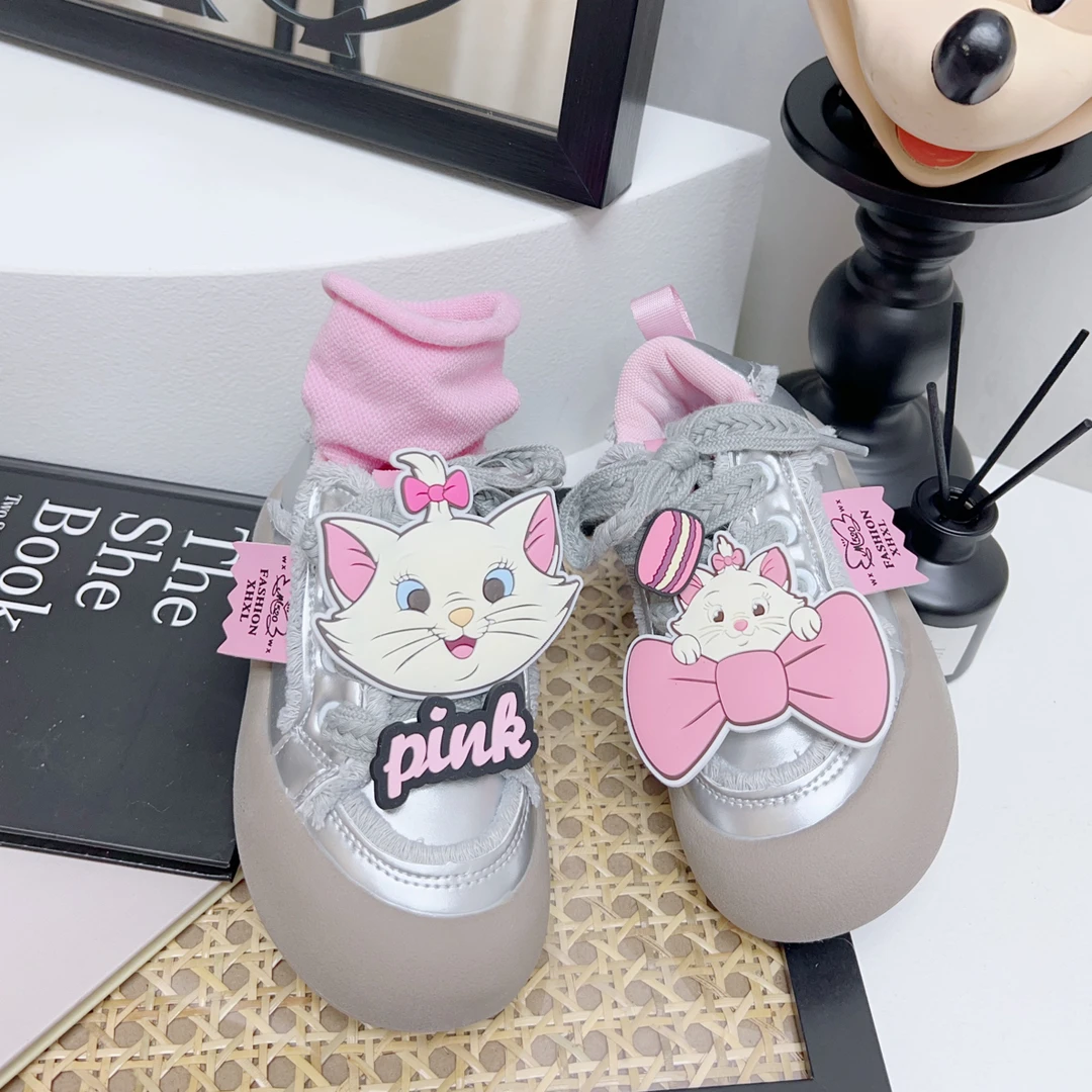 单里魔术贴2025秋冬卡通猫咪灰色单鞋中大童软底休闲运动鞋