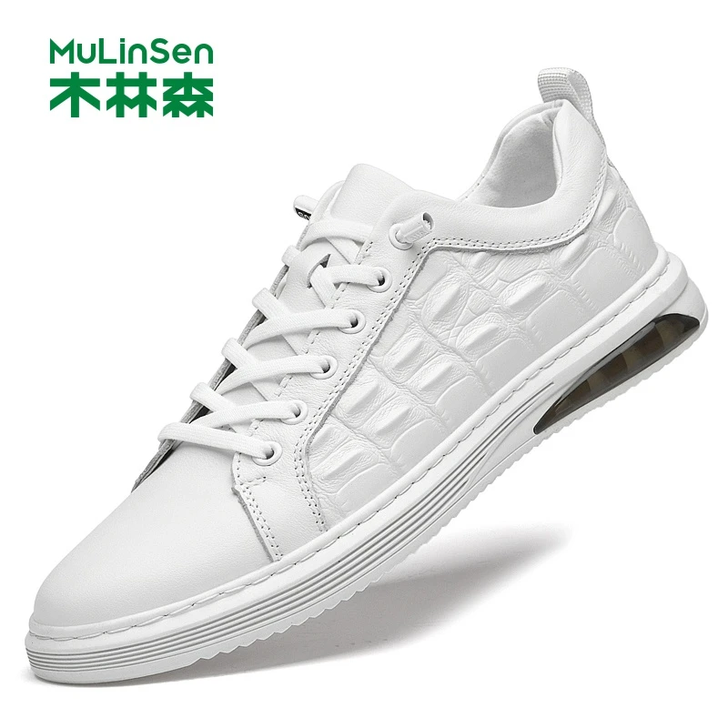 木林森男鞋春秋潮流四季鞋男款低帮工装鞋黑色真皮休闲鞋上班板鞋
