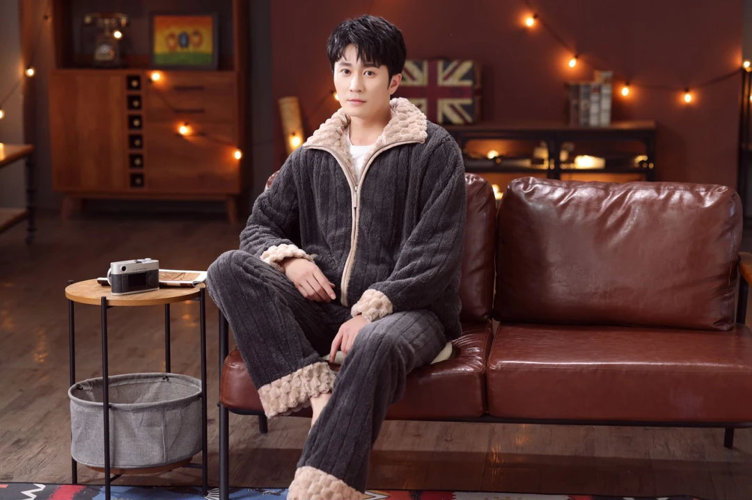 A44深灰拉链男款冬季【睡衣青仓 卖一套少一套】家居服套装