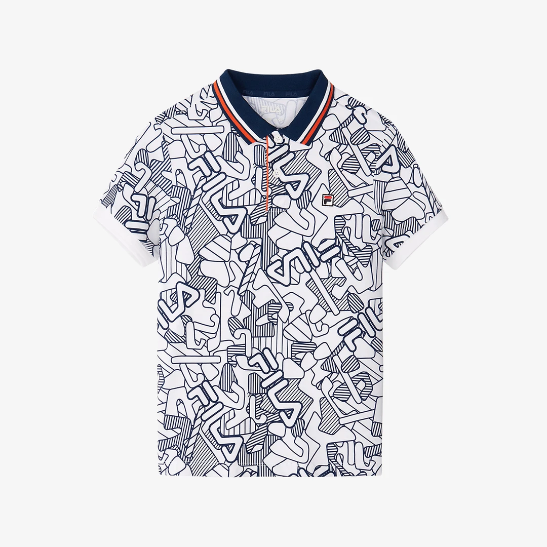 十一出游季【潮酷满印翻领】FILA斐乐儿童男童针织满印休闲POLO衫