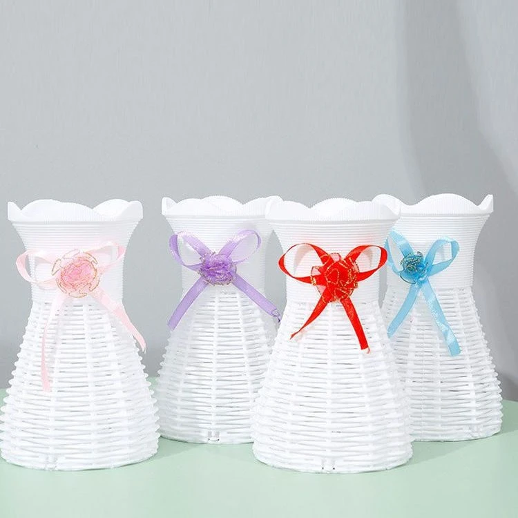 简约欧式花篮藤编塑料花瓶仿真假花装饰家居客厅台面干花插花摆件