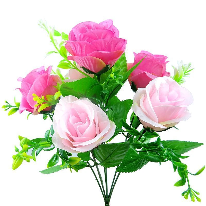 仿真花批发假花玫瑰花束客厅家居装饰绢花6头石榴玫假花