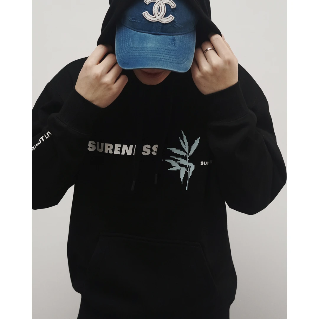 SURENESS 2023AW 原创马赛克竹叶印花摇粒绒连帽卫衣外套男女同款