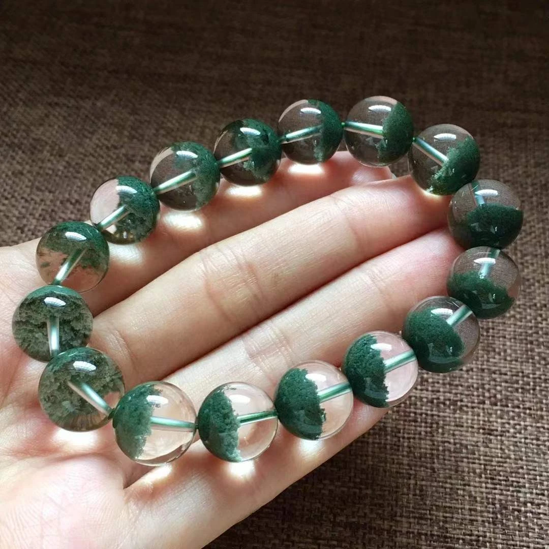 天然绿幽灵聚宝盆手链无红皮盆型好自然光拍摄实物漂亮