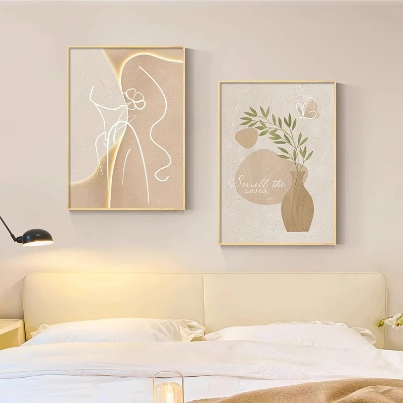 奶油风卧室装饰画高级感房间床头挂画小清新创作抽象客厅墙面壁画
