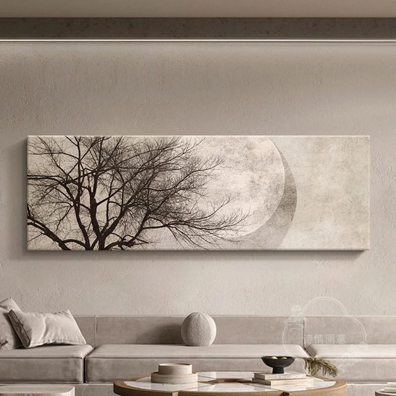 中古风客厅装饰画新中式花卉挂画禅意茶室壁画侘寂风民宿卧室墙画