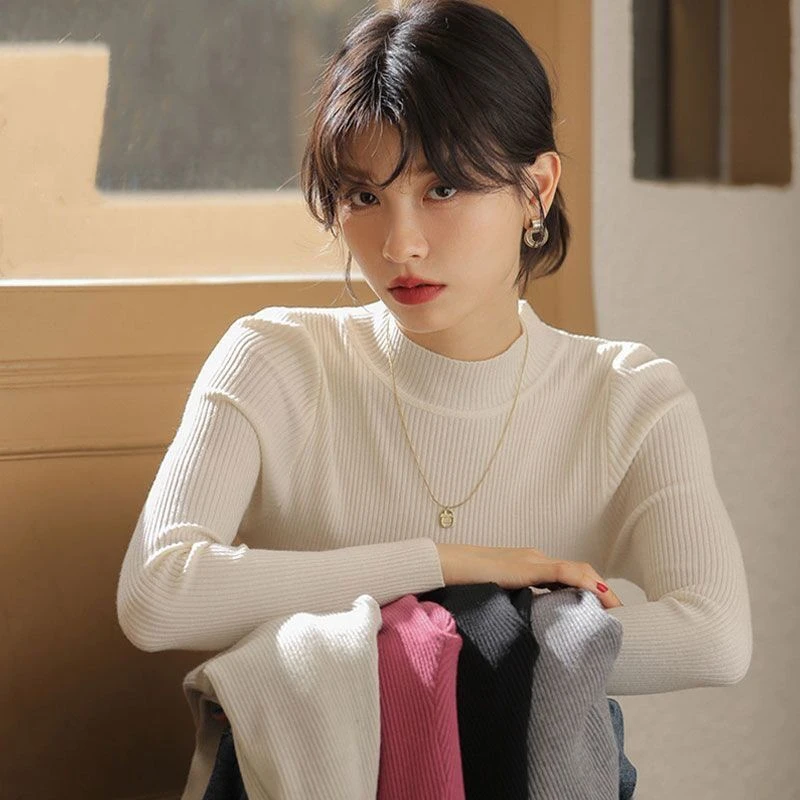 【超柔超弹】2023秋冬新款半高领毛衣打底衫洋气长袖内搭针织衫女