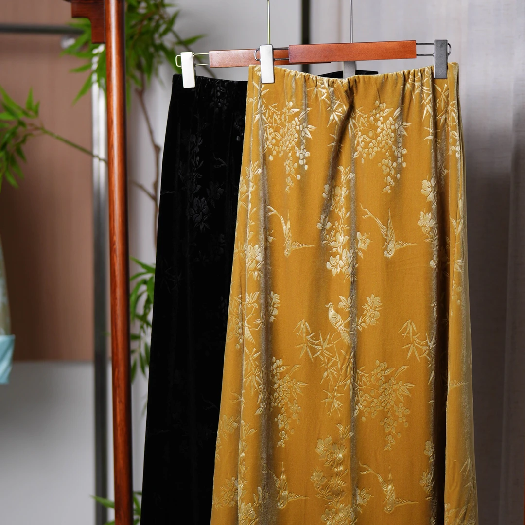 【红人上新】‘喜上眉梢’新中式丝绒提花后开叉女士半裙83501