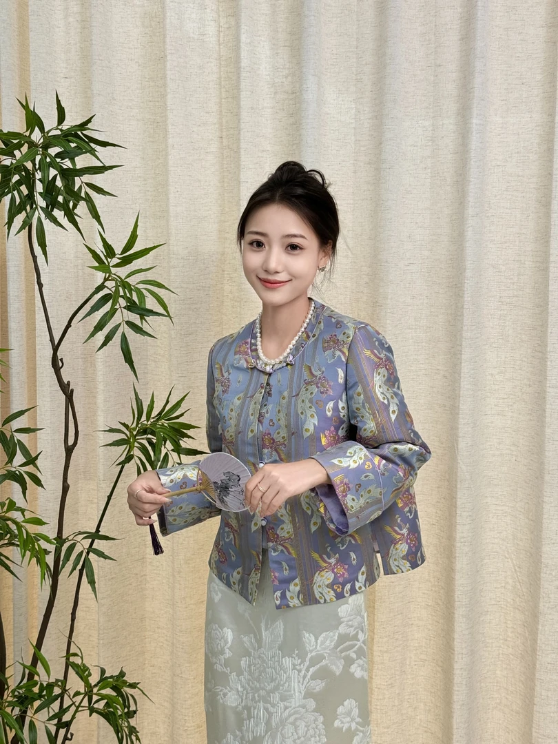 【锦说欢喜】紫孔雀外套长款