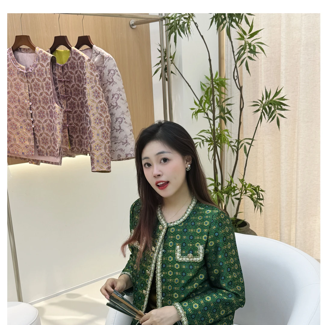 【锦说欢喜】”绿四达“ 上久楷宋锦新中式非遗宋锦早秋外套 W-83366