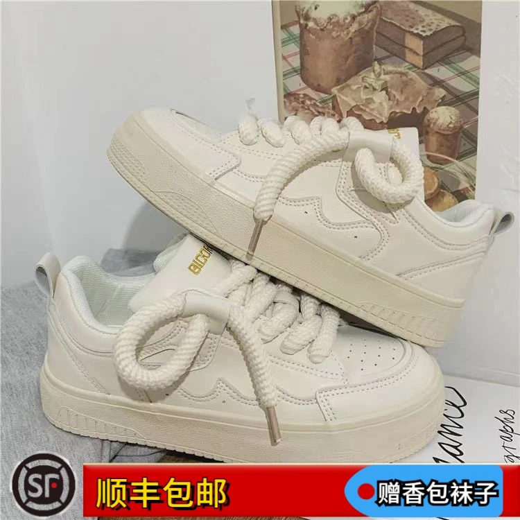 大东姚网红ins百搭粗绳小白鞋女平底休闲低帮软底冬季透气厚底鞋1