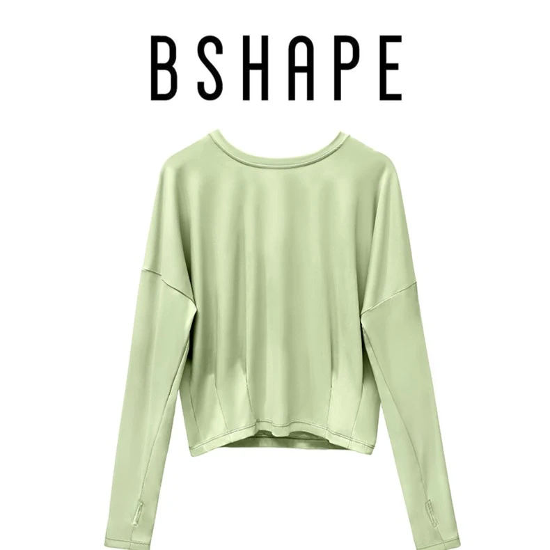 薄荷绿+白色【高定】瑜伽服上衣长袖宽松跑步运动瑜伽外穿T恤2269