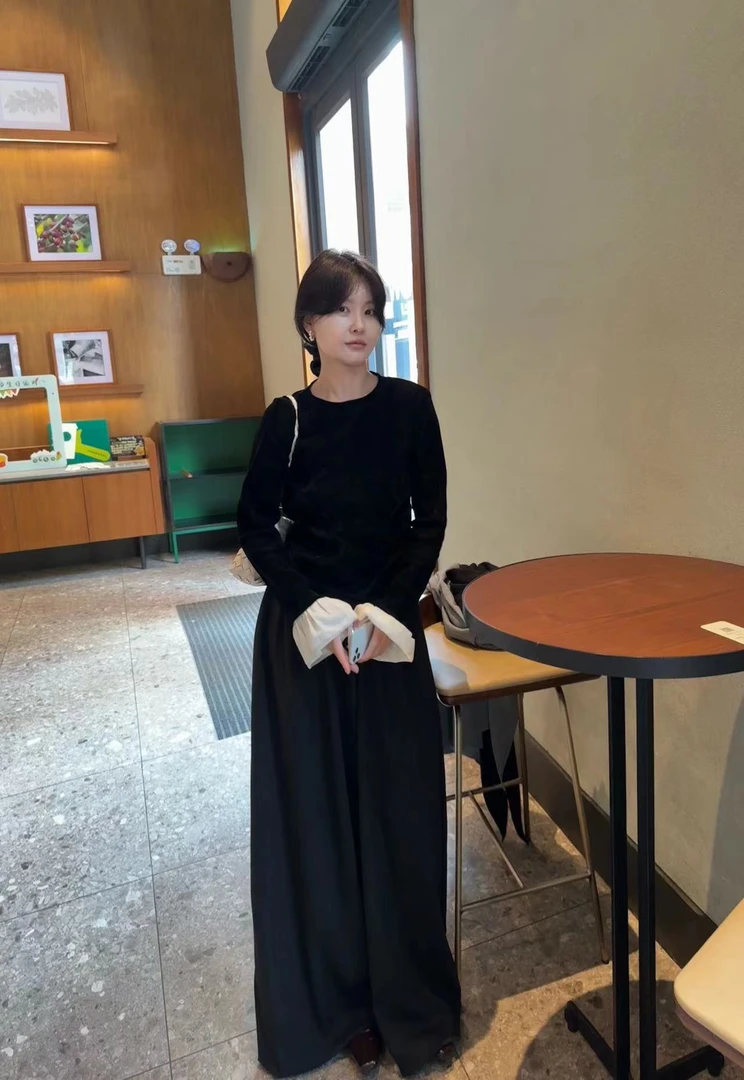 MOREYOUNG李李家后橡筋腰慵懒阔腿裤4689