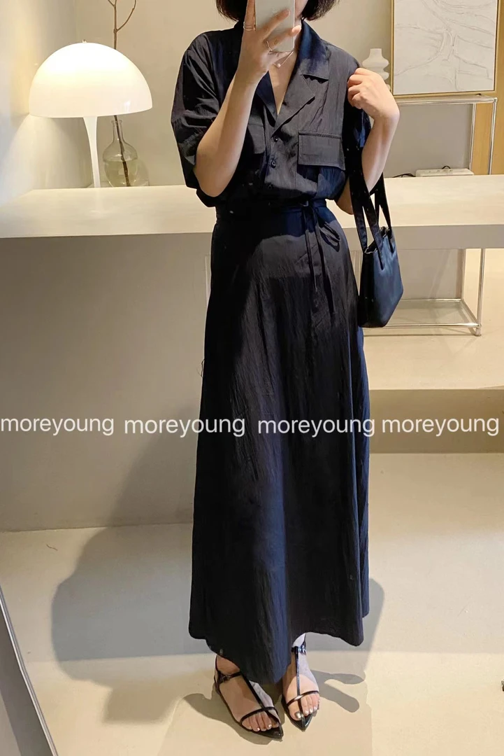 MOREYOUNG通勤风后橡筋腰绑带半裙0596