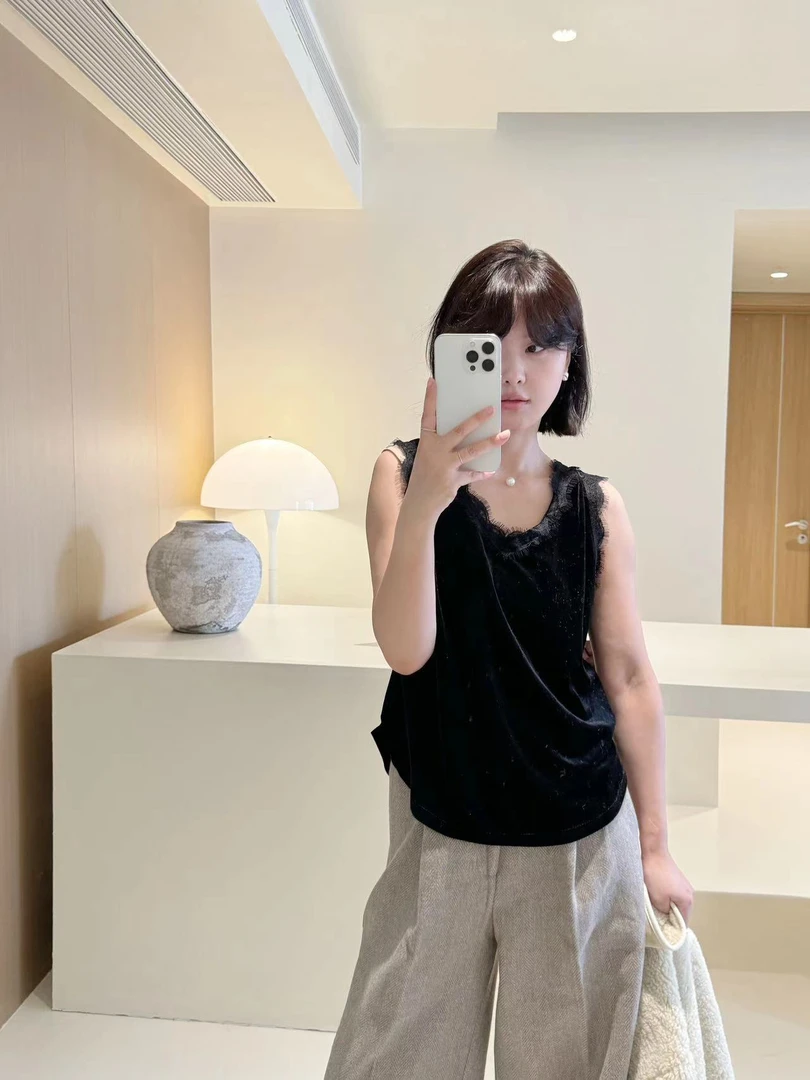 MOREYOUNG李李家花边丝绒坎肩5037