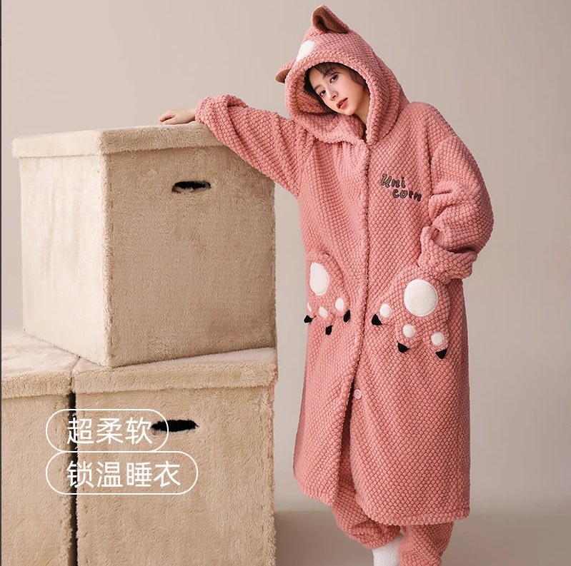 秋冬季新款睡衣可爱袍套舒适时尚加绒加厚锁温可外穿家居服