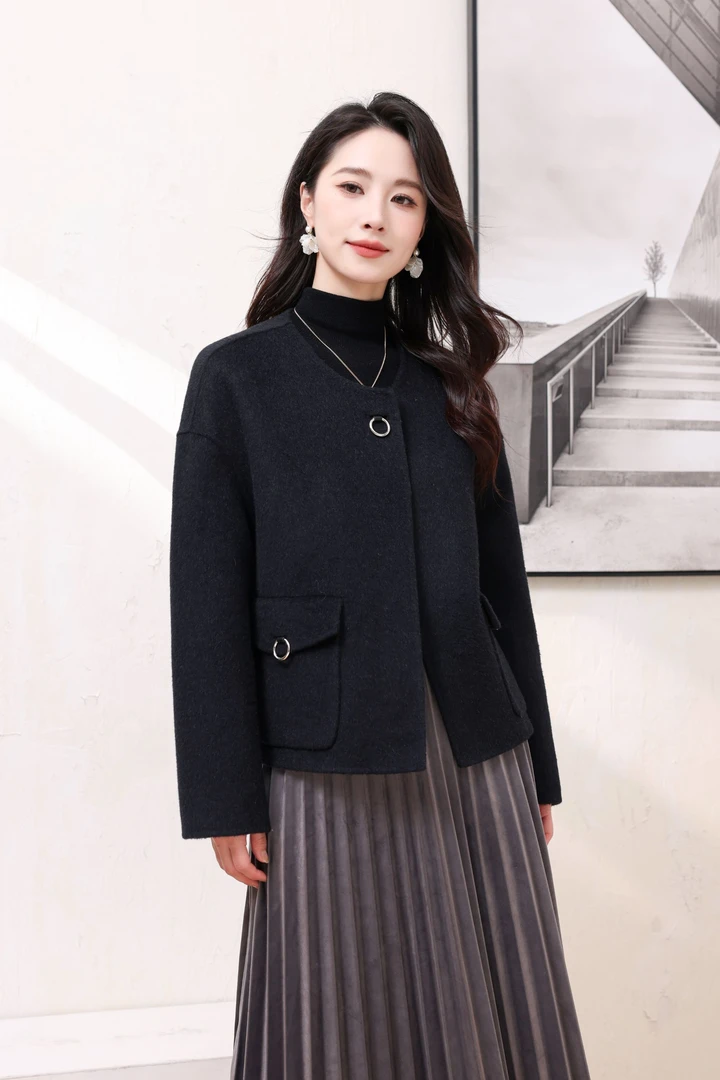 短款气质羊毛大衣双面呢外套秋冬新款手工精致款呢大衣