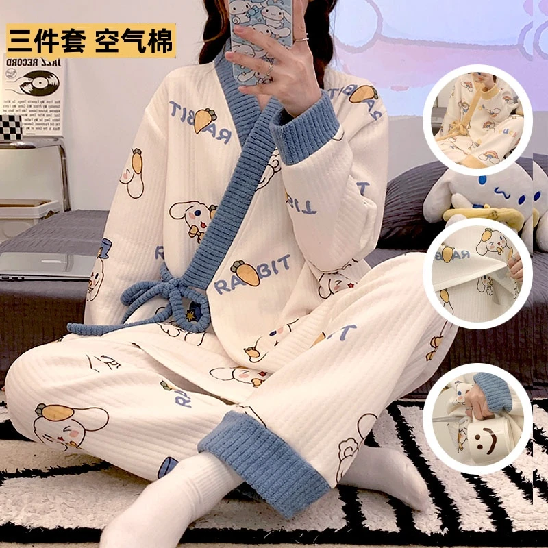 大码200斤空气棉月子服三件套春秋纯棉产后孕妇睡衣女秋冬哺乳期
