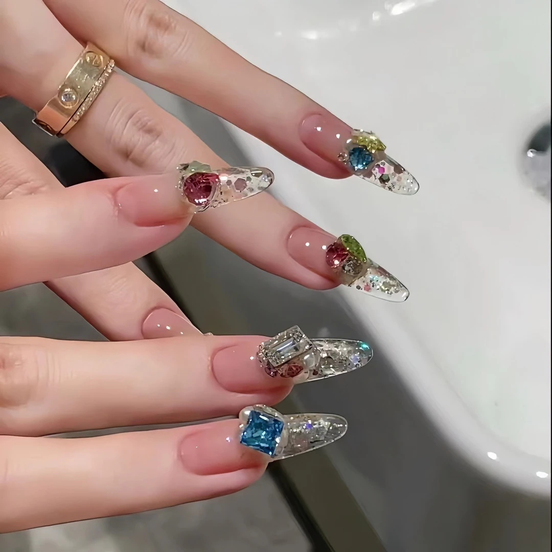 【糖果汽水】纯手工彩钻轻奢穿戴甲爆闪大钻显白可拆卸(10片）