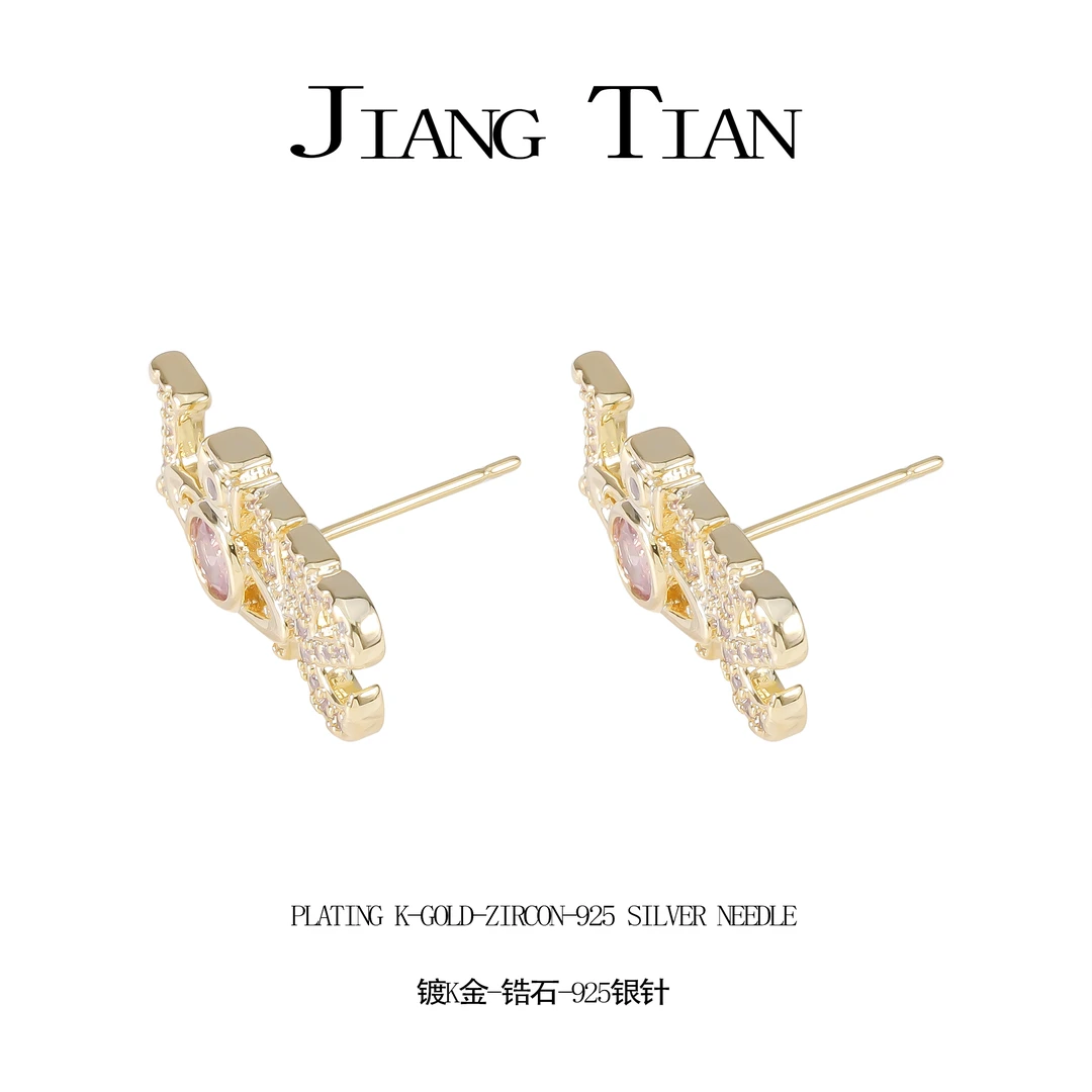 铜合金锆石耳饰 气质轻奢时尚百搭少女小众耳钉  0622