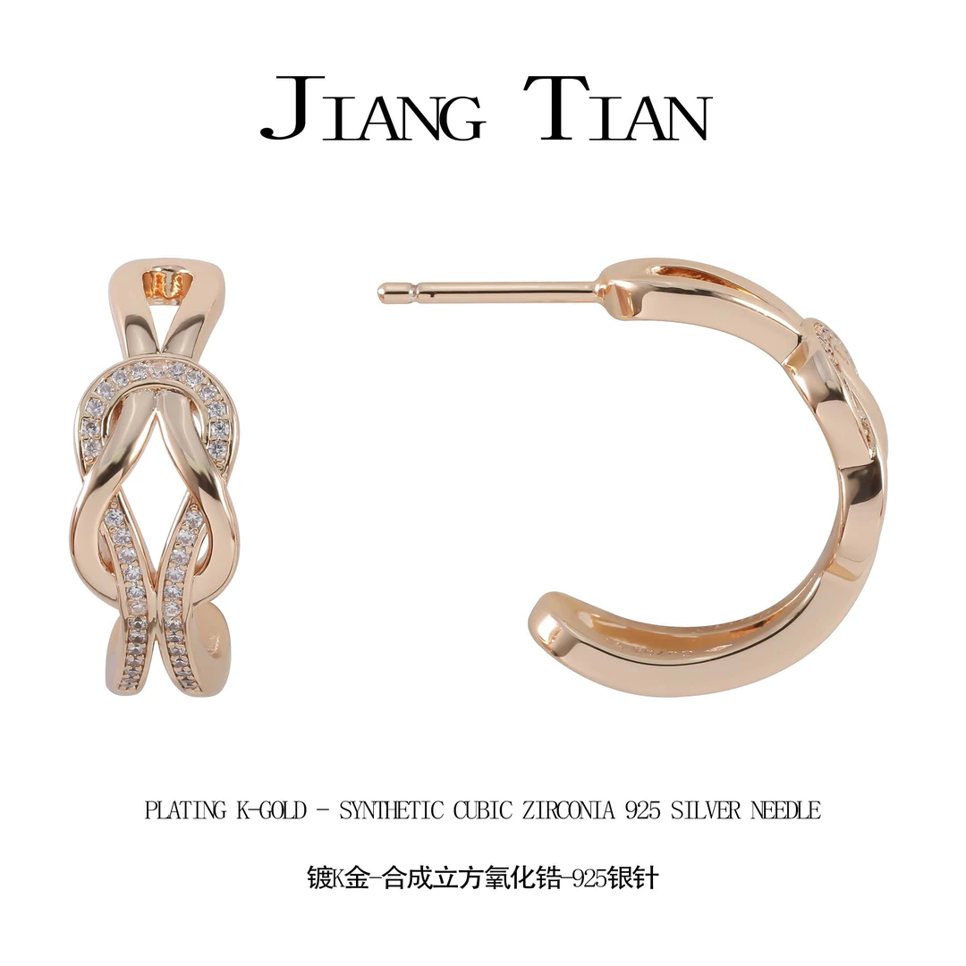 铜合金合成锆石耳饰 CNC精工 白色拉环耳钉   E4188