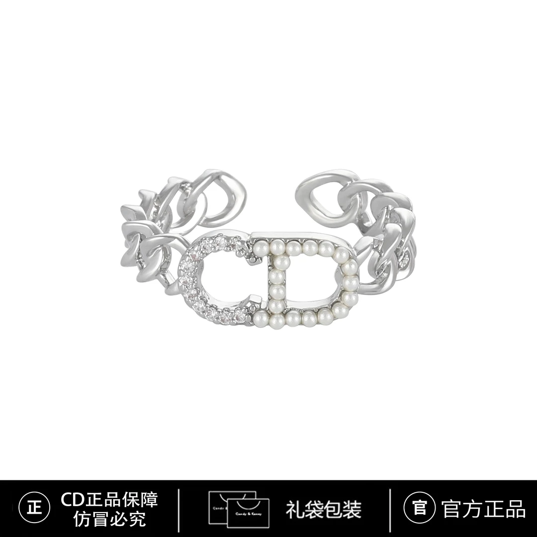铜合金仿珍珠戒指 锆石CD轻奢时尚复古小众个性ins戒指  3933