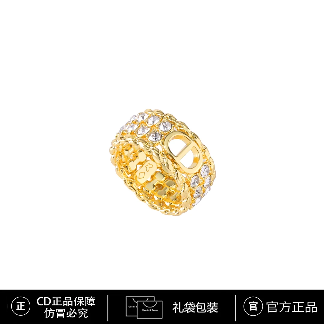 铜合金合成锆石戒指 CNC精工 CD轻奢满镶戒指  R096
