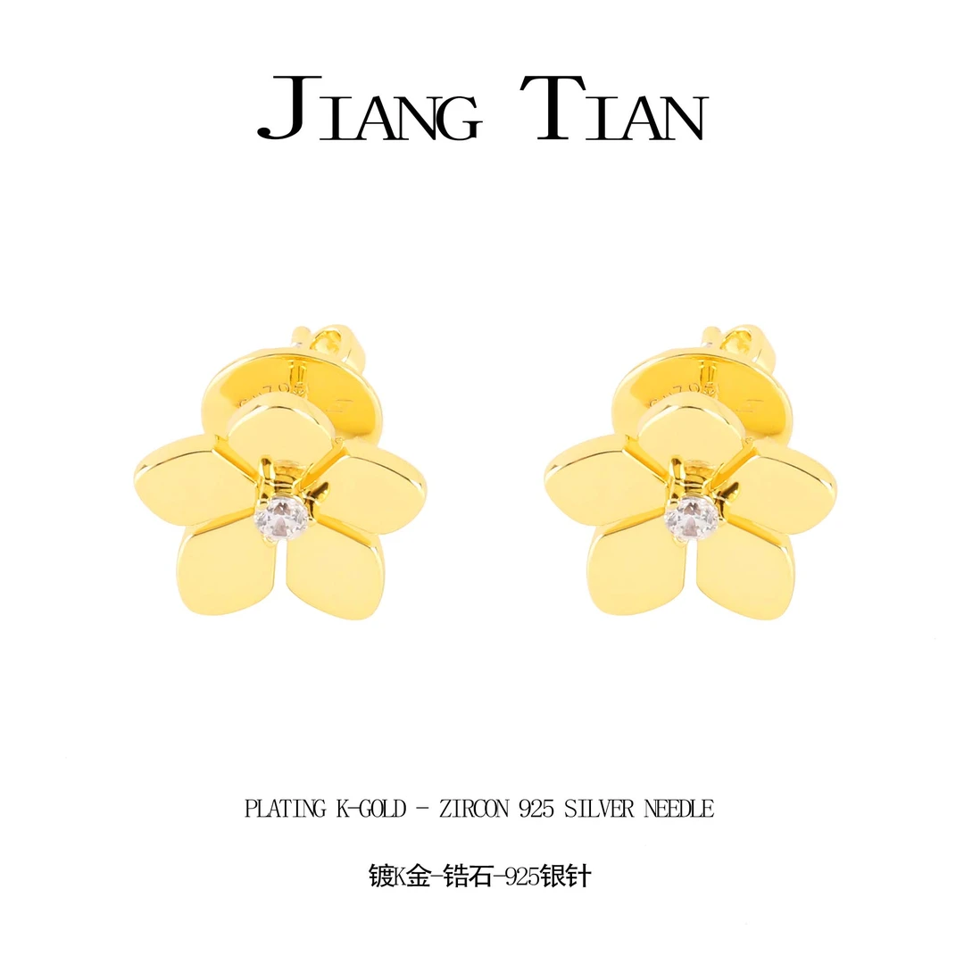 铜合金锆石耳饰 CNC精工 轻奢气质花朵简约耳钉  E4200