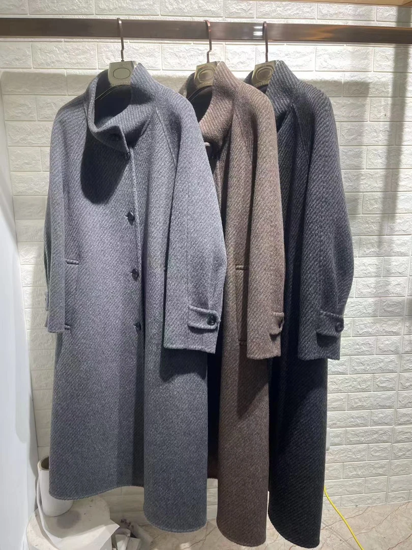 24新款长款双面毛呢时尚韩版圆领显现瘦大衣2421