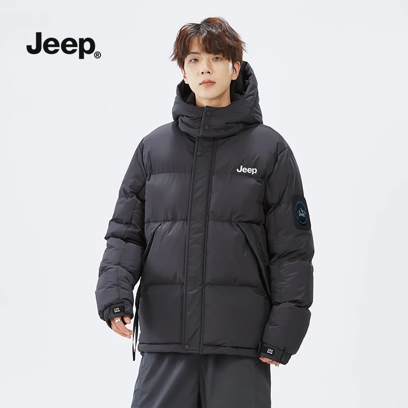 Jeep吉普黑色加厚棉服外套男款冬季2025新款潮流保暖防风连帽棉衣