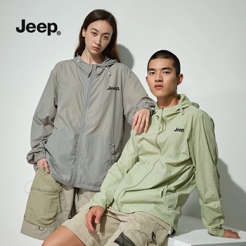 JEEP/吉普冰丝情侣防晒衣男连帽透气防紫外线防泼水运动风钓鱼服
