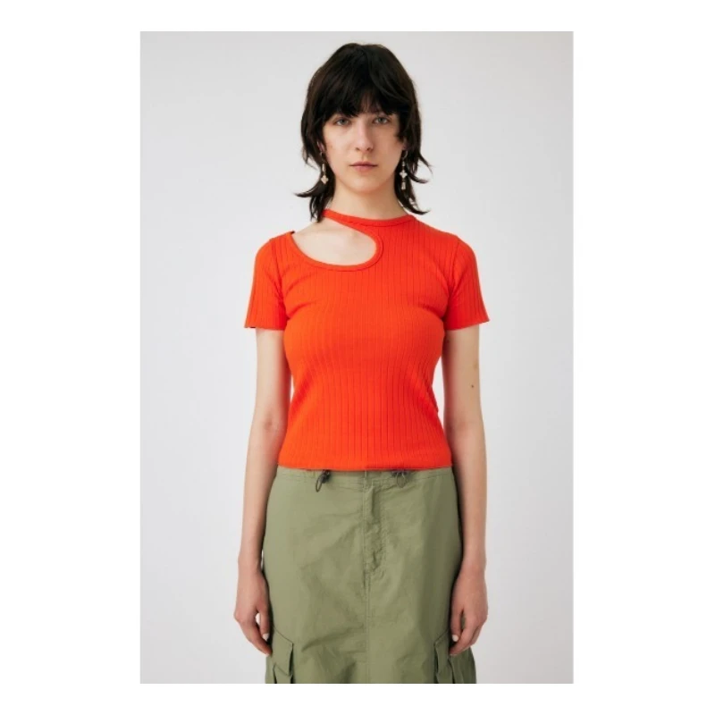 【强哥外贸】  夏季新款 M 百搭日系圆领镂空修身短袖T恤牛仔