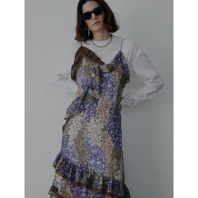 春夏新款 代 印花时髦T恤吊带两件套连衣裙【强哥外贸】