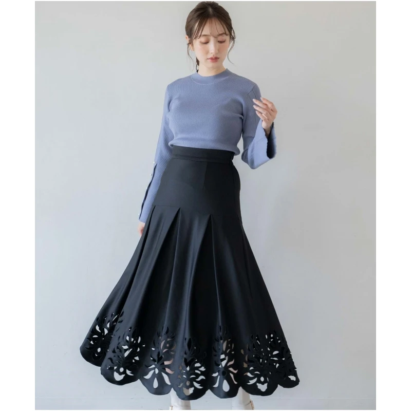 【强哥外贸】 杂志款 N 纯色百搭时尚镂空下摆花边半身裙