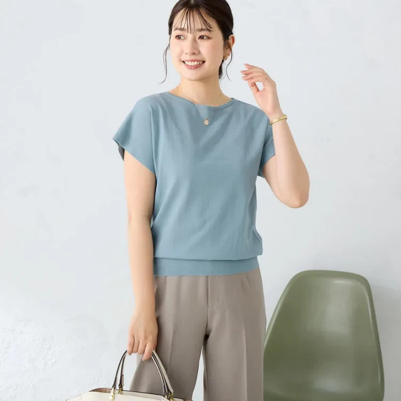 【SAKURA】日系品牌 夏季新款 A 百搭简约圆领常规款纯色短袖上衣